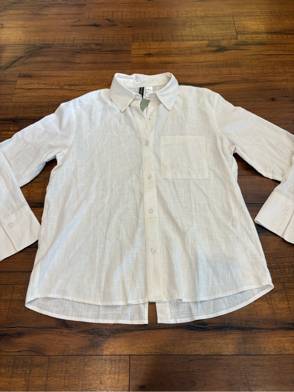H&M White Linen Blend Button Up Shirt Blouse Women’s XS Oversized NWT